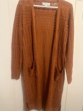 Wild Fable Rust Open Knit Long Cardigan NWOT